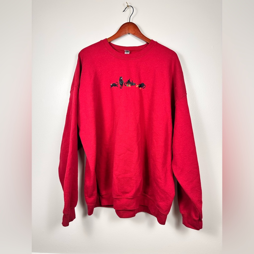 Gildan Cat Christmas Classic Red Crewneck Sweater size 3XL